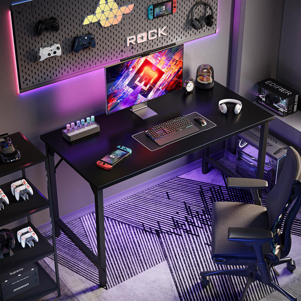 Grandder 80 cm Computer Desk, Small Home Office Desk Study Writing Kid Table for Small Spaces, Simple PC Gaming Desk, Adjustable Feet, Black